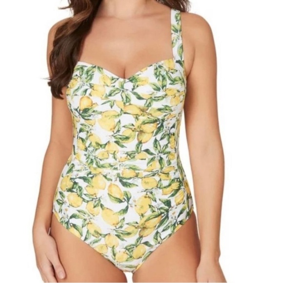 Niptuck Joanne Twist Front One Piece Swimsuit Suit Size 12 Lemon Print - Picture 12 of 13